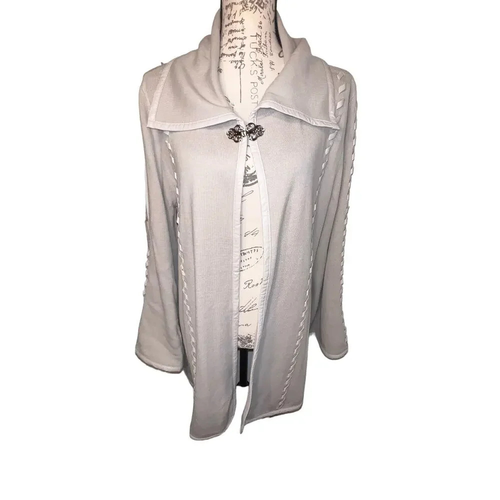 Patricia Nash,faux leather‎ woven cape slit long sleeves jeweled clasp neckline